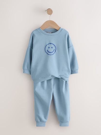 Light Blue Back Print Crew Neck Joggers Set (3mths-7yrs)