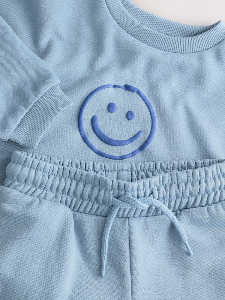 Light Blue Back Print Crew Neck Joggers Set (3mths-7yrs)