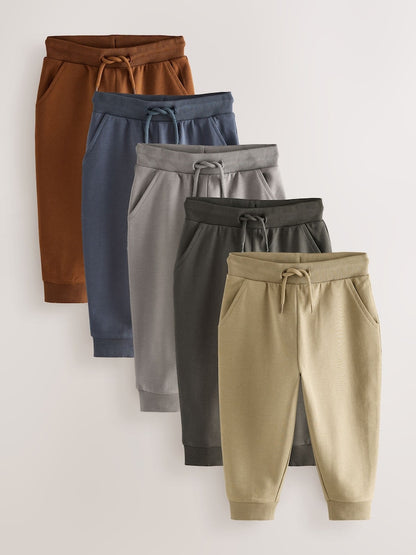 Khaki/Grey/Blue Regular Fit Joggers 5 Pack (3mths-7yrs) - Size 3-6 Months (62-68cm) - Khaki/Grey/Blue