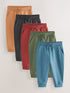 Khaki Green/Blue/Red Regular Fit Joggers 5 Pack (3mths-7yrs) - Size 3-6 Months (62-68cm) - Khaki Green/Blue/Red