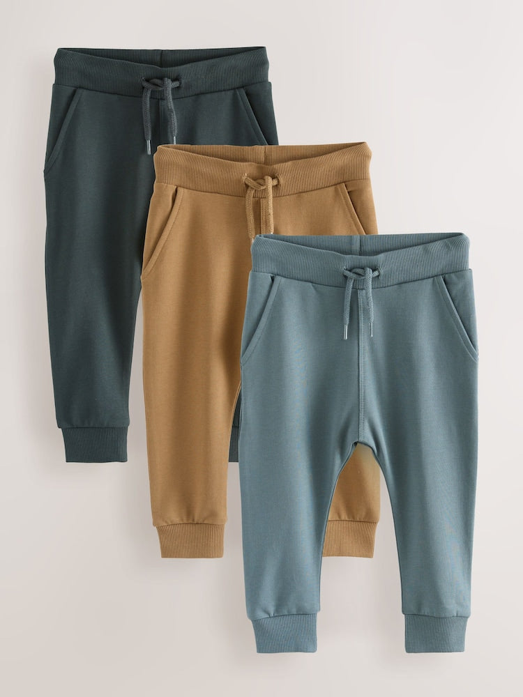 Blue/Tan Brown/Charcoal Grey Super Skinny Joggers 3 Pack (3mths-7yrs) - Size 3-6 Months (62-68cm) - Blue/Tan Brown/Charcoal Grey