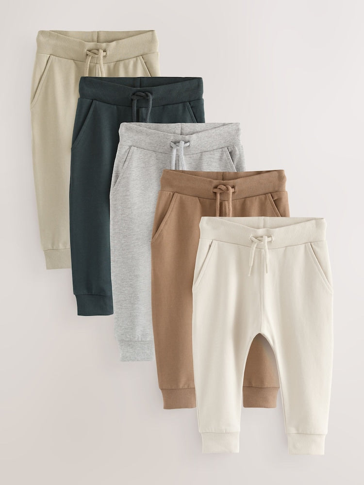 Stone/Tan Brown/Grey Skinny Fit Joggers 5 Pack (3mths-7yrs) - Size 3-6 Months (62-68cm) - Stone/Tan Brown/Grey Skinny Fit