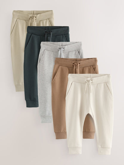 Stone/Tan Brown/Grey Skinny Fit Joggers 5 Pack (3mths-7yrs) - Size 3-6 Months (62-68cm) - Stone/Tan Brown/Grey Skinny Fit