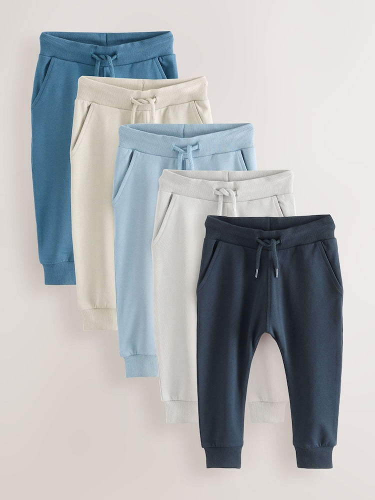Blue/Ecru/ Navy Blue Skinny Fit Joggers 5 Pack (3mths-7yrs) - Size 3-6 Months (62-68cm) - Blue/Ecru/ Navy Blue Skinny Fit