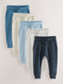 Blue/Ecru/ Navy Blue Skinny Fit Joggers 5 Pack (3mths-7yrs) - Size 3-6 Months (62-68cm) - Blue/Ecru/ Navy Blue Skinny Fit