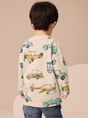 White Transport 100% Cotton Long Sleeve All-Over Print T-Shirt (3mths-7yrs) - Size 3-6 Months (62-68cm)