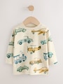 White Transport 100% Cotton Long Sleeve All-Over Print T-Shirt (3mths-7yrs) - Size 3-6 Months (62-68cm)