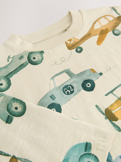 White Transport 100% Cotton Long Sleeve All-Over Print T-Shirt (3mths-7yrs) - Size 3-6 Months (62-68cm)