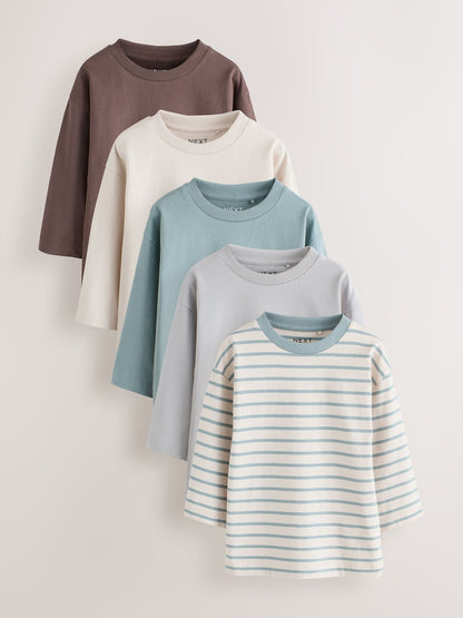Multi Blue Long Sleeve T-Shirts 5 Pack (3mths-7yrs) - Multi Blue Long Sleeve / 12-18 Months (80-86cm)