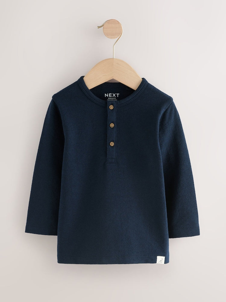 Navy/Blue/Stone Long Sleeve Henley T-Shirts 3 Pack (3mths-7yrs)