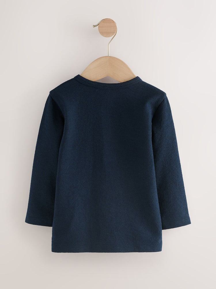 Navy/Blue/Stone Long Sleeve Henley T-Shirts 3 Pack (3mths-7yrs)