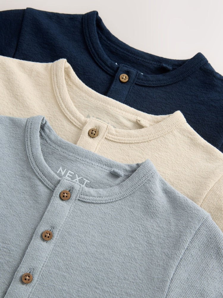Navy/Blue/Stone Long Sleeve Henley T-Shirts 3 Pack (3mths-7yrs)