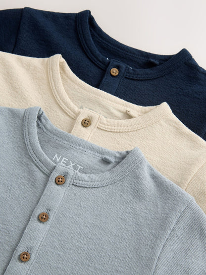 Navy/Blue/Stone Long Sleeve Henley T-Shirts 3 Pack (3mths-7yrs)