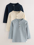 Navy/Blue/Stone Long Sleeve Henley T-Shirts 3 Pack (3mths-7yrs)