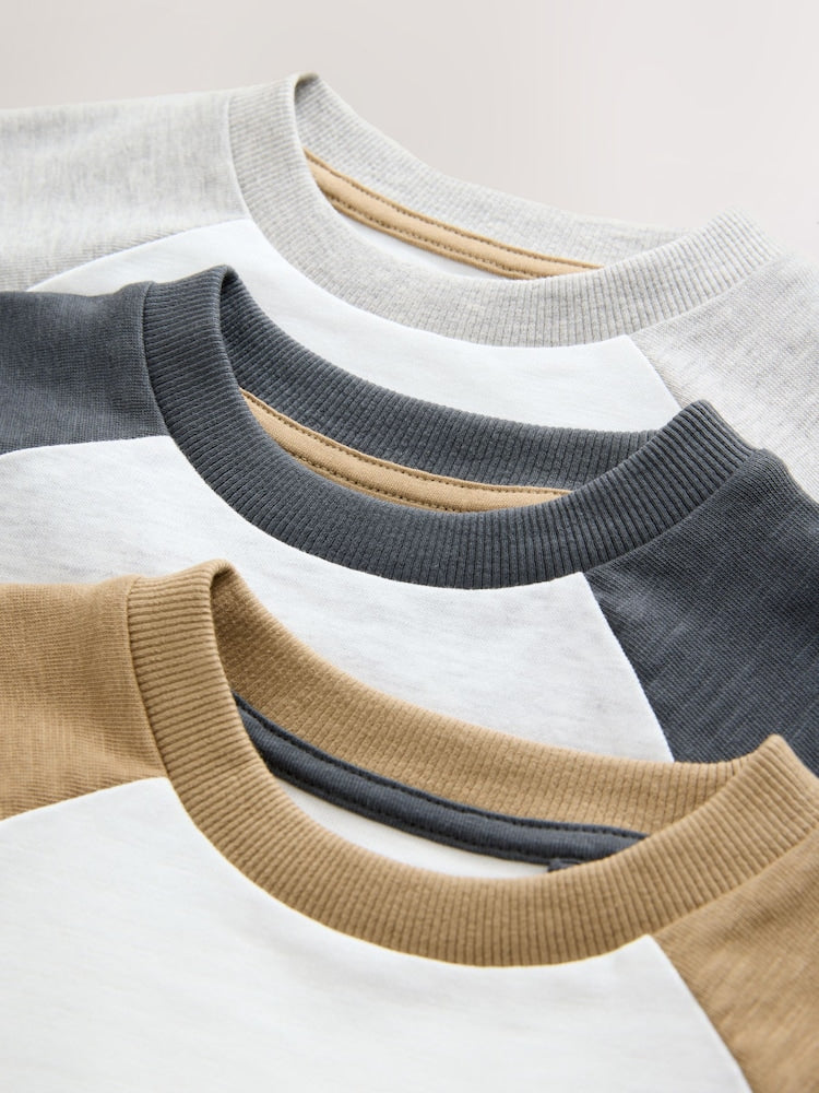 Grey Long Sleeve Raglan T-Shirts 3 Pack (3mths-7yrs)