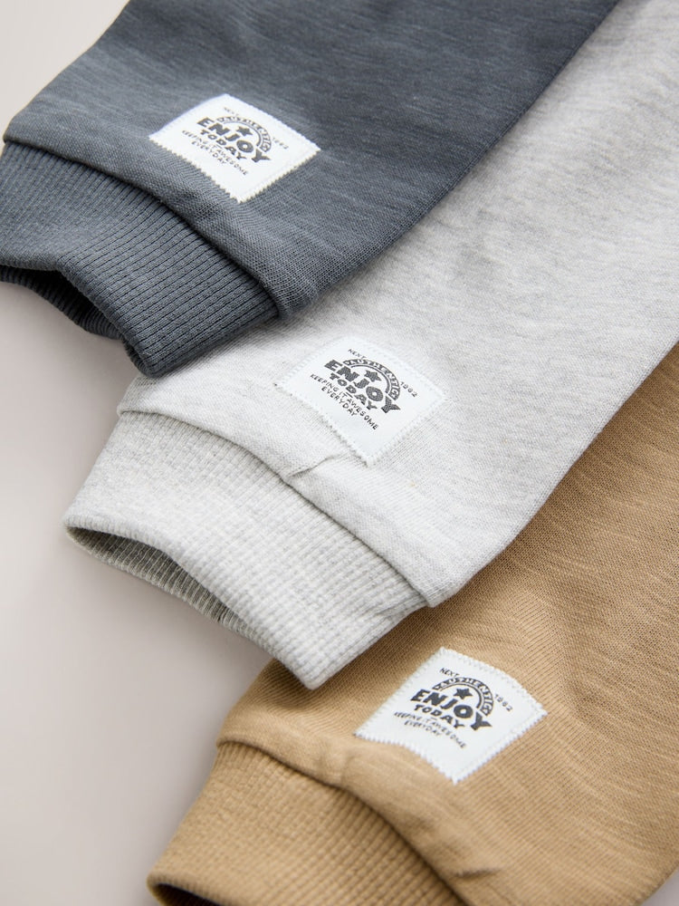 Grey Long Sleeve Raglan T-Shirts 3 Pack (3mths-7yrs)
