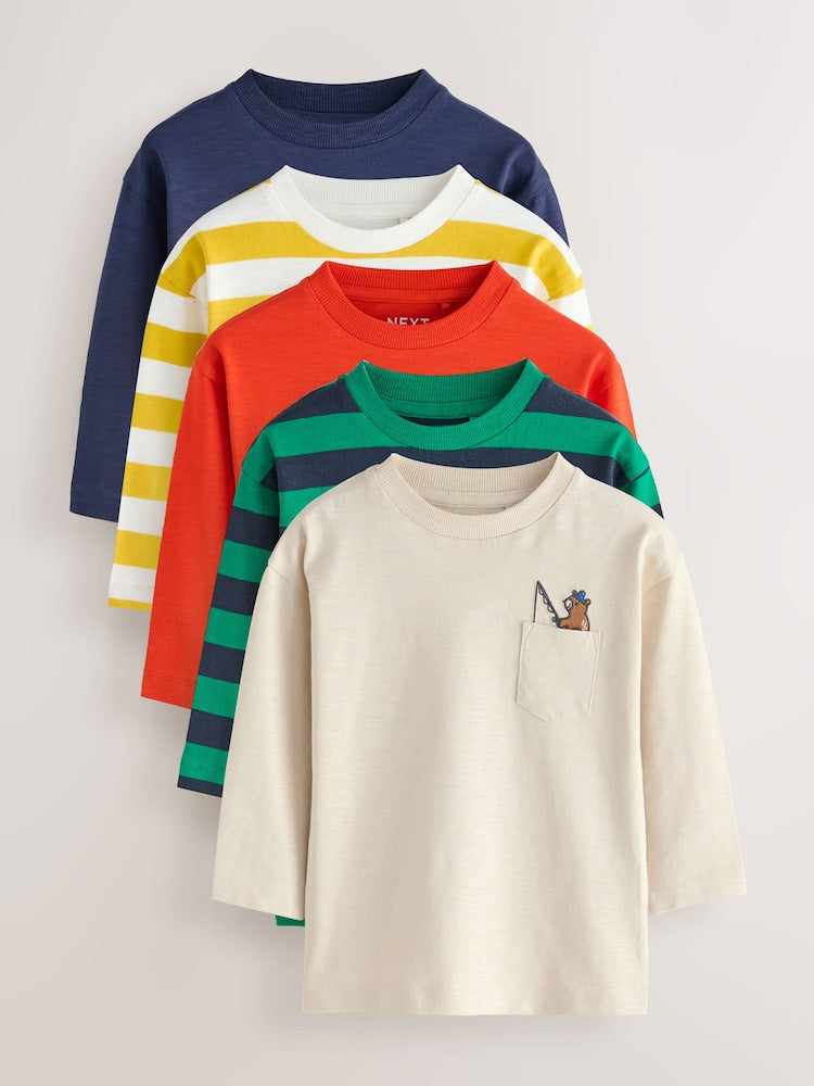 Multi Bright Animals Long Sleeve T-Shirts 5 Pack (3mths-7yrs) - Multi Bright Animals Long Sleeve / 12-18 Months (80-86cm)