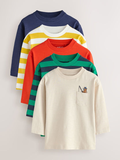 Multi Bright Animals Long Sleeve T-Shirts 5 Pack (3mths-7yrs) - Multi Bright Animals Long Sleeve / 12-18 Months (80-86cm)