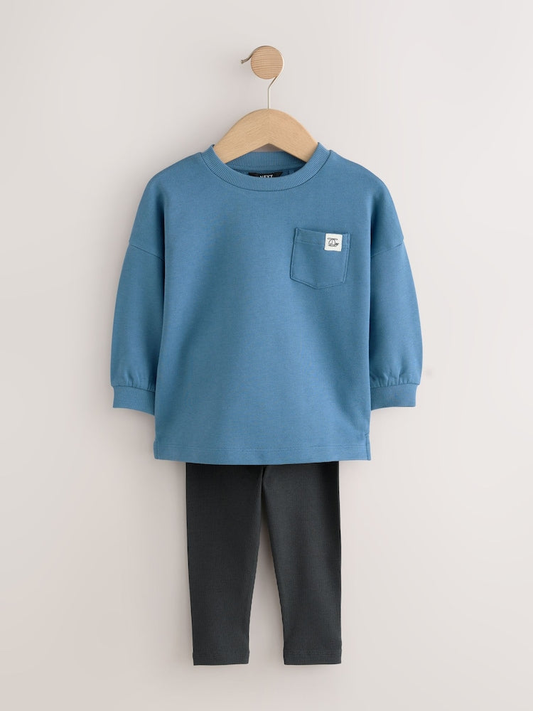 Blue/Stone/Green Long Sleeve Top and Leggings Set 3 Pack (3mths-7yrs)