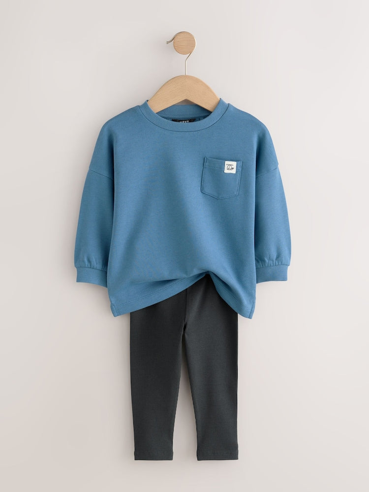 Blue/Stone/Green Long Sleeve Top and Leggings Set 3 Pack (3mths-7yrs)