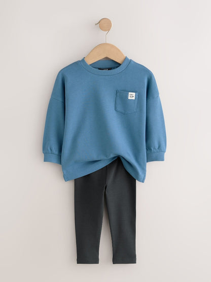 Blue/Stone/Green Long Sleeve Top and Leggings Set 3 Pack (3mths-7yrs)