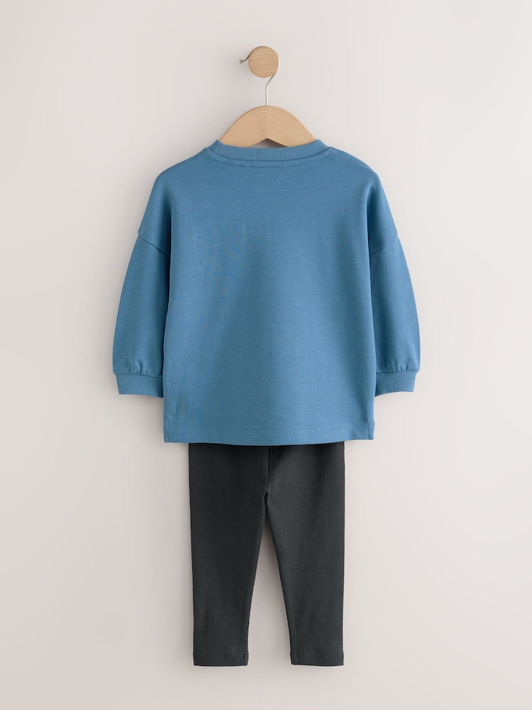 Blue/Stone/Green Long Sleeve Top and Leggings Set 3 Pack (3mths-7yrs)