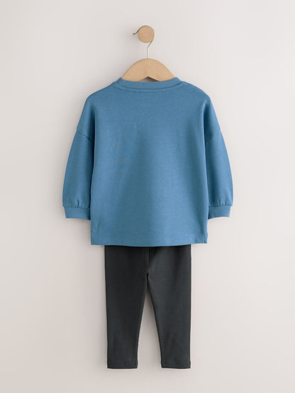 Blue/Stone/Green Long Sleeve Top and Leggings Set 3 Pack (3mths-7yrs)