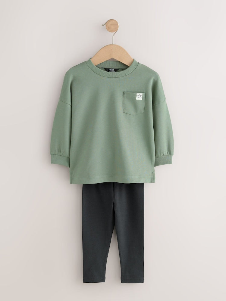 Blue/Stone/Green Long Sleeve Top and Leggings Set 3 Pack (3mths-7yrs)