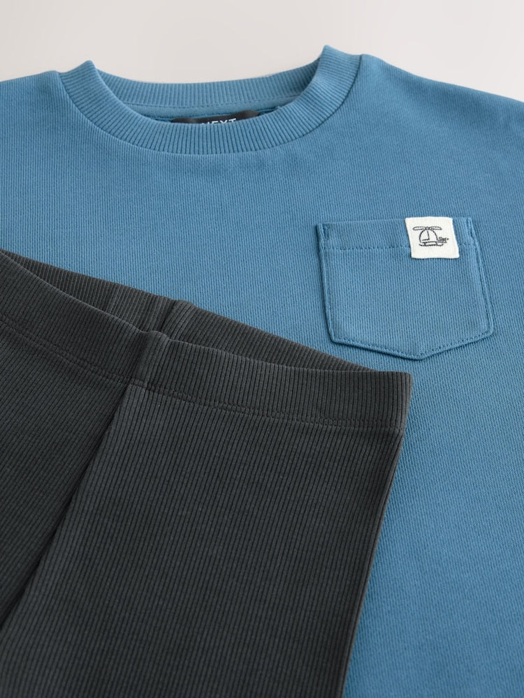 Blue/Stone/Green Long Sleeve Top and Leggings Set 3 Pack (3mths-7yrs)