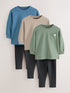 Blue/Stone/Green Long Sleeve Top and Leggings Set 3 Pack (3mths-7yrs)