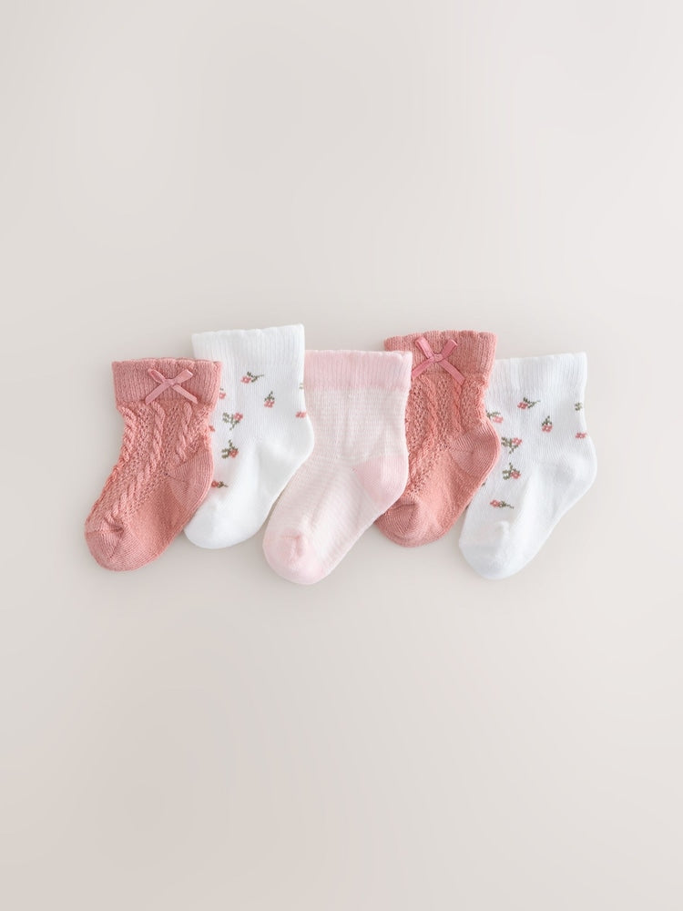 Pink Ditsy Cable Baby Socks 5 Pack (0mths-2yrs) - Size 50cm (First Size)