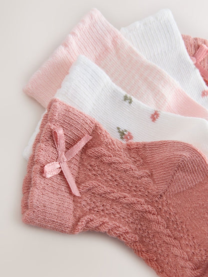 Pink Ditsy Cable Baby Socks 5 Pack (0mths-2yrs) - Size 50cm (First Size)