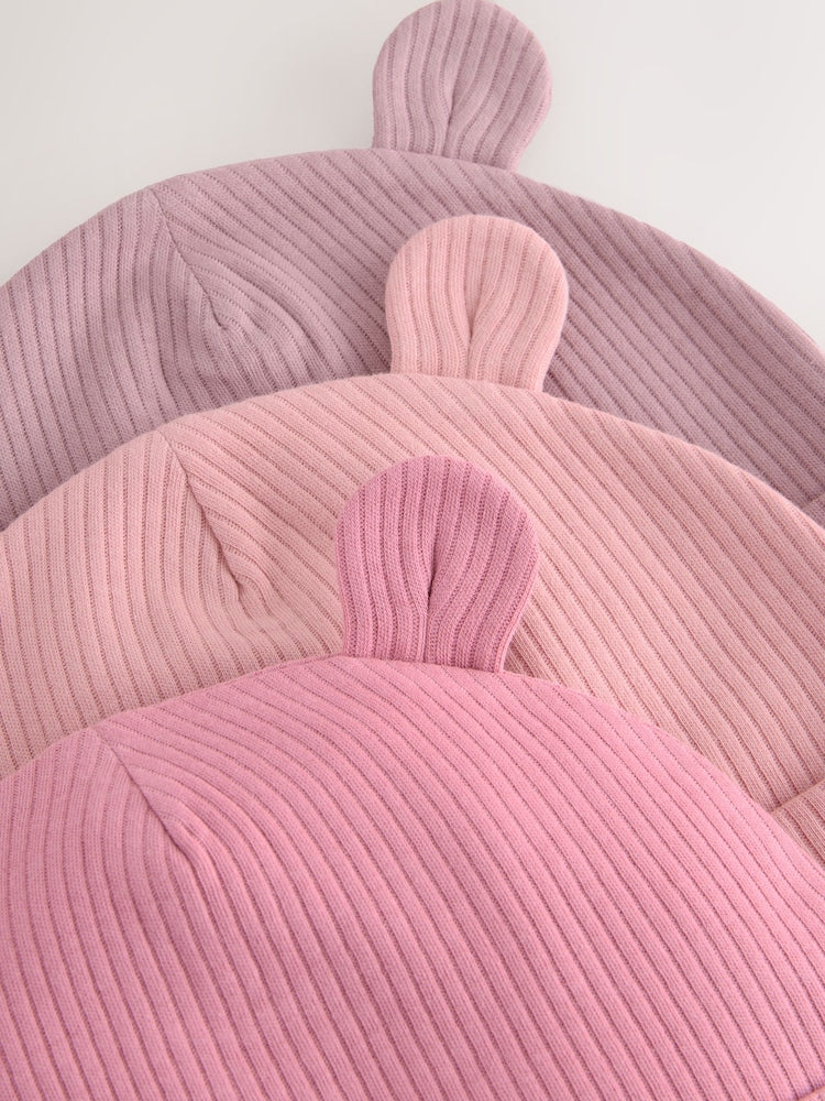 Pink 3 Pack Baby Beanies (0-18mths) - Size 44cm (5lb)