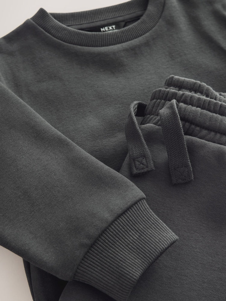 Charcoal Grey Plain Sweatshirt And Joggers Set (3mths-7yrs)