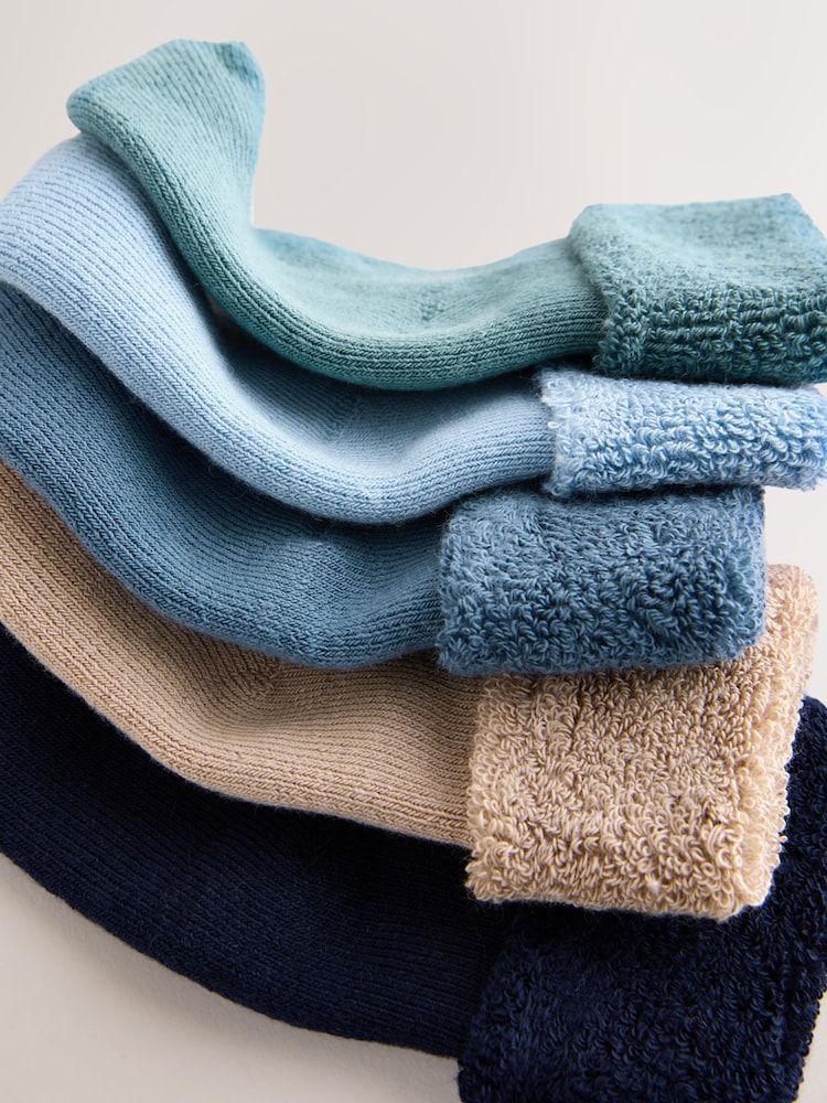 Blue Baby Towel Socks 5 Pack - Size 50cm (First Size)