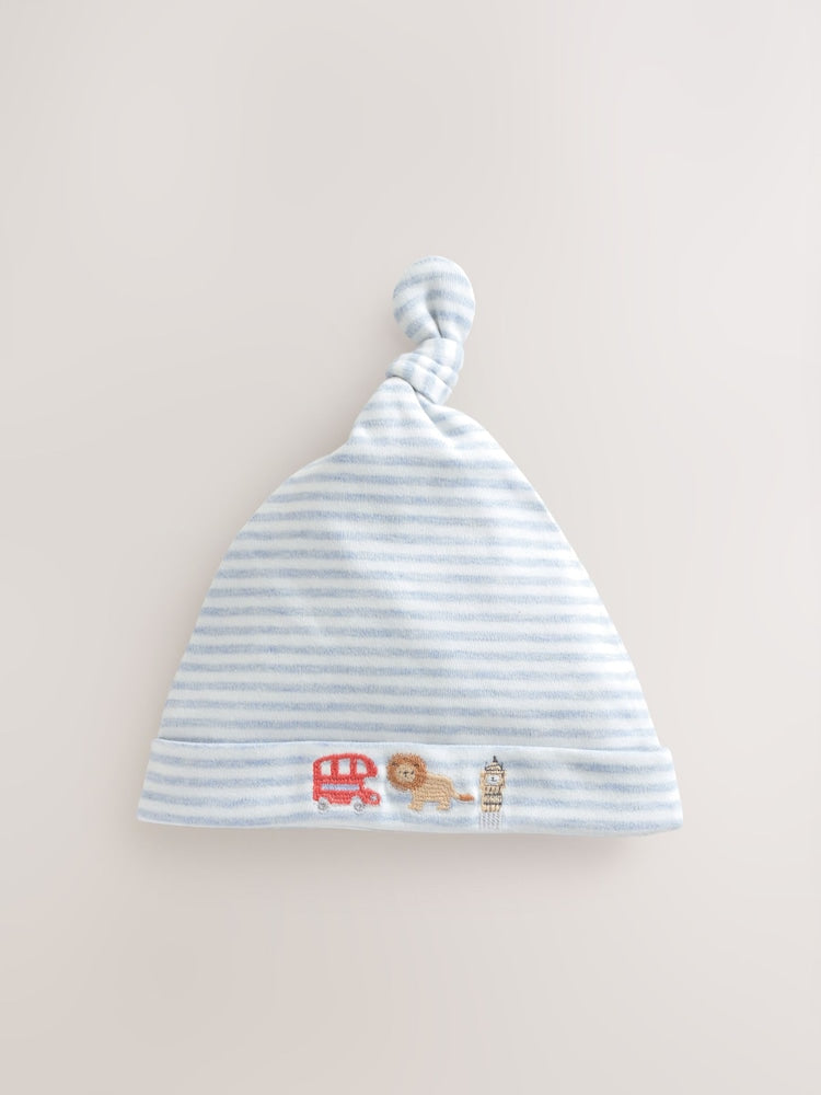 Blue London Tie Top Baby Hats 3 Pack (0-12mths)