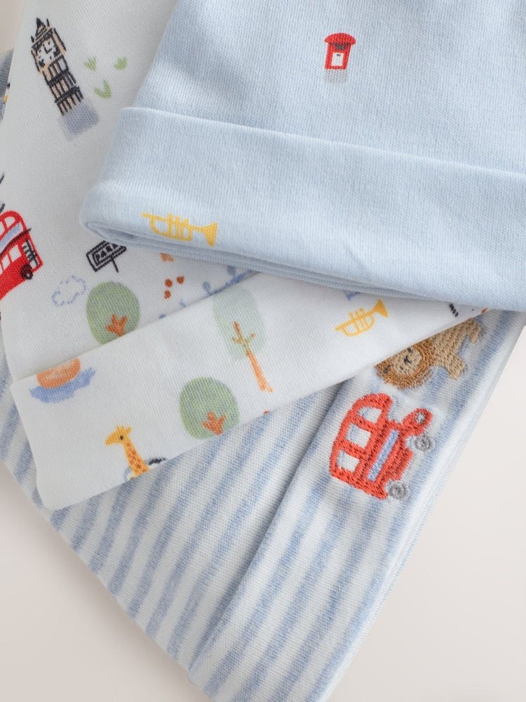 Blue London Tie Top Baby Hats 3 Pack (0-12mths)
