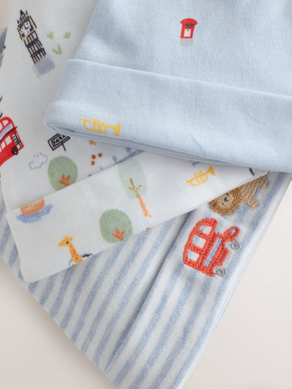 Blue London Tie Top Baby Hats 3 Pack (0-12mths)