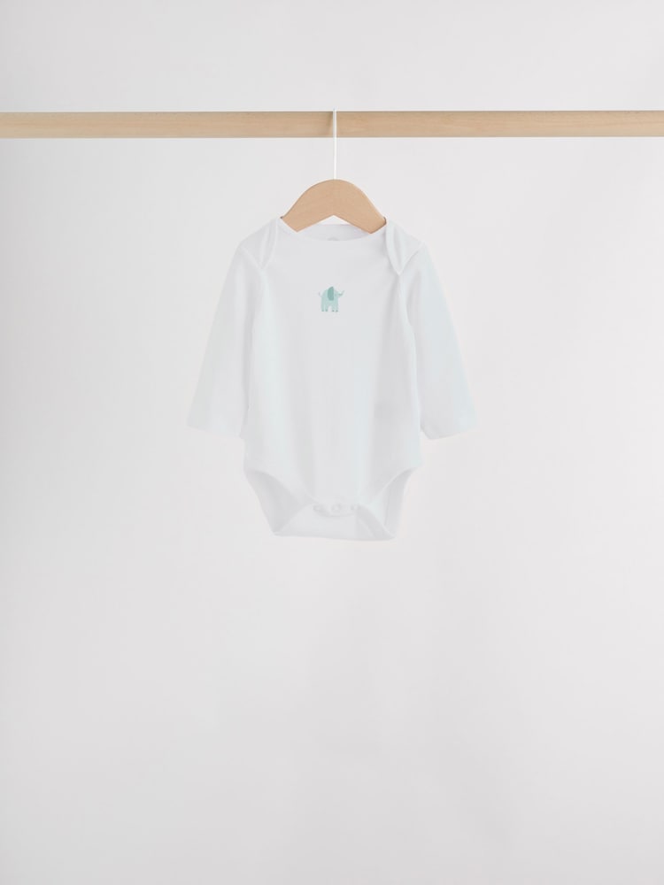 Blue Baby Elephant Long Sleeved Bodysuits 5 Pack
