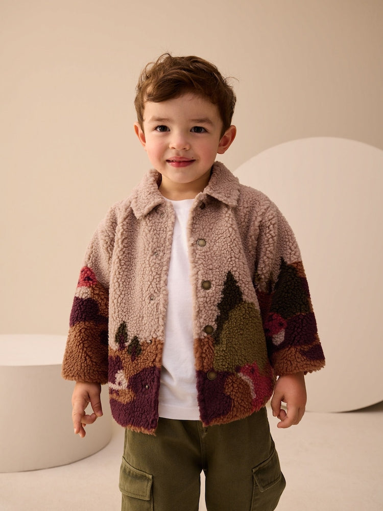 Neutral Scenic Print Borg Fleece Shacket (3mths-7yrs) - 12-18 Months (80-86cm)