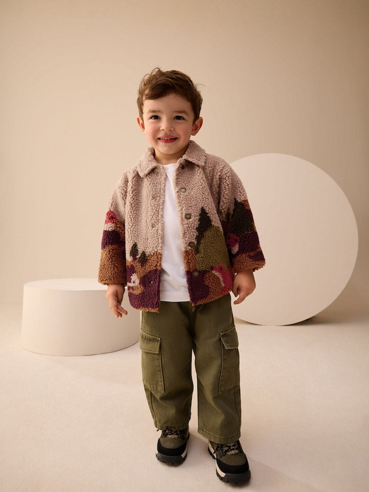 Neutral Scenic Print Borg Fleece Shacket (3mths-7yrs)