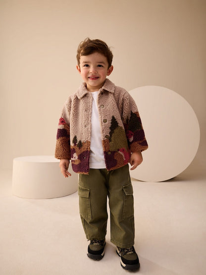 Neutral Scenic Print Borg Fleece Shacket (3mths-7yrs)