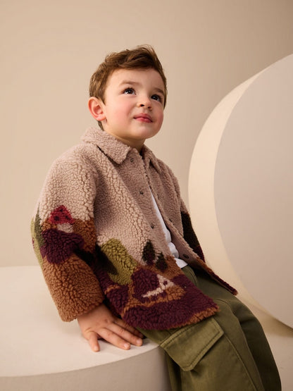 Neutral Scenic Print Borg Fleece Shacket (3mths-7yrs)