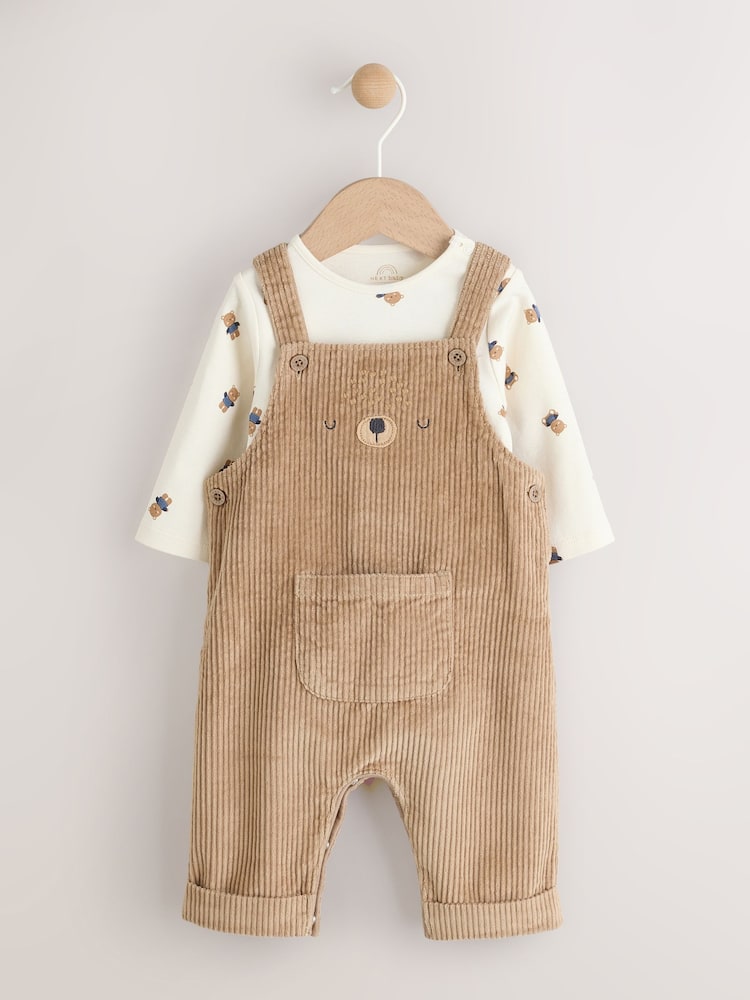 Tan Brown Bear Cord Dungarees and Bodysuit Set (0mths-2yrs) - Size Up to 1 Month (56cm) - Tan Brown Bear