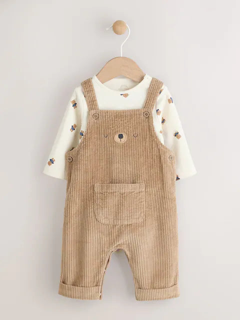 Tan Brown Bear Cord Dungarees and Bodysuit Set (0mths-2yrs)