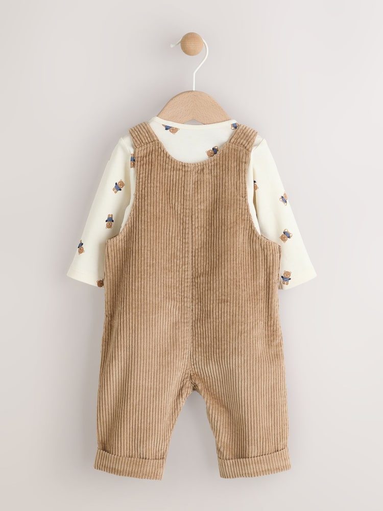 Tan Brown Bear Cord Dungarees and Bodysuit Set (0mths-2yrs) - Size Up to 1 Month (56cm)