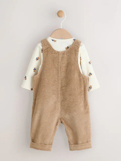 Tan Brown Bear Cord Dungarees and Bodysuit Set (0mths-2yrs)