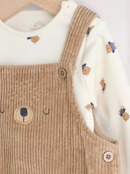 Tan Brown Bear Cord Dungarees and Bodysuit Set (0mths-2yrs)