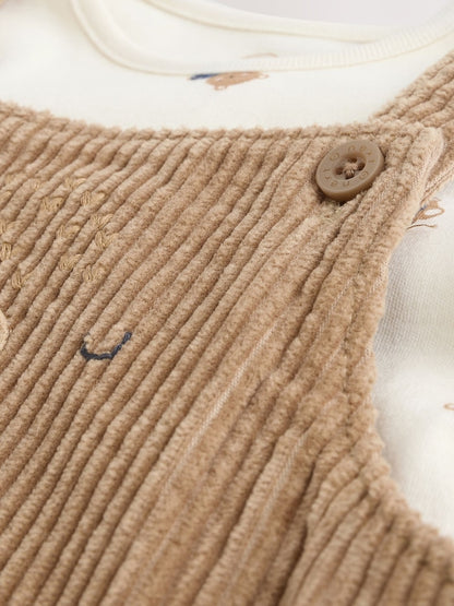 Image 40: Tan Brown Bear Cord Dungarees and Bodysuit Set (0mths-2yrs) - Image 5 of 13