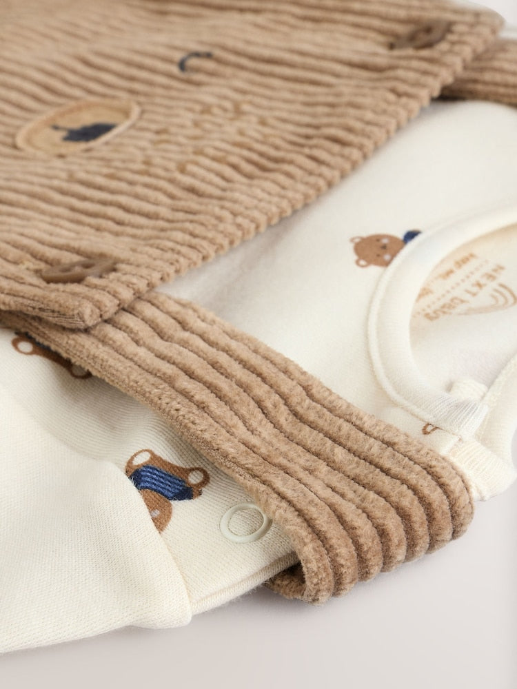 Tan Brown Bear Cord Dungarees and Bodysuit Set (0mths-2yrs) - Size Up to 1 Month (56cm)
